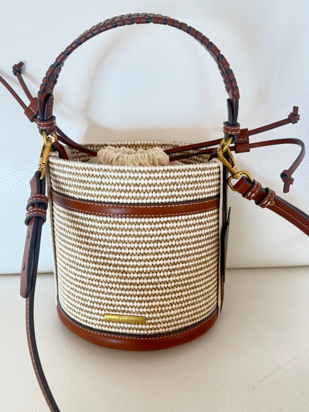 HOUSE OF HARLOW 1960 STRAW BUCKET BAG WOVEN CROSSBODY BRAIDED HANDLE NATURAL